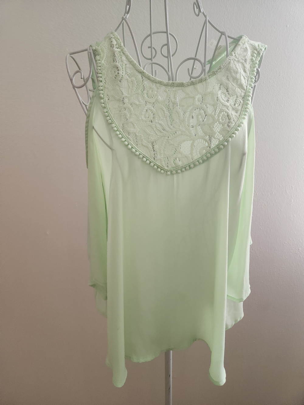 Decree | Mint Green Lace Cold Shoulder Boho Blouse Size M